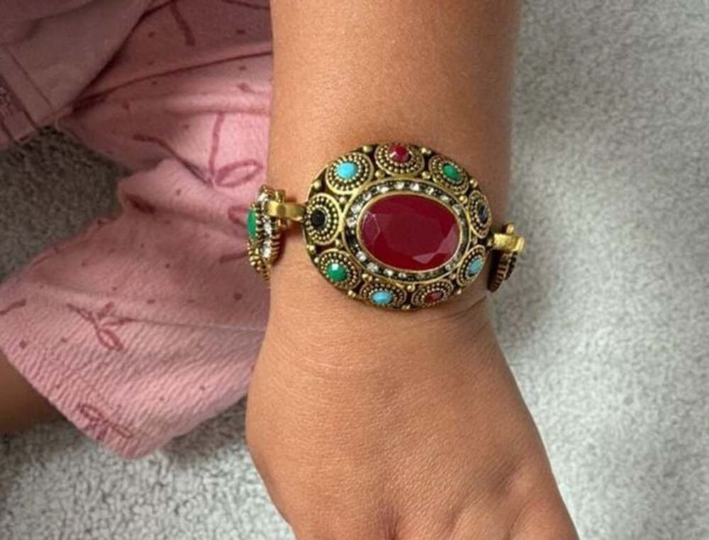 Vintage Turkish Style Bohemian Antique Gold Multicolored Gemstone Bracelet